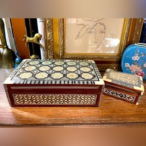 Wood trinket handcrafted boxes (set of 2) approx 7.75”x 4.75” & 3.75”x 2.75”